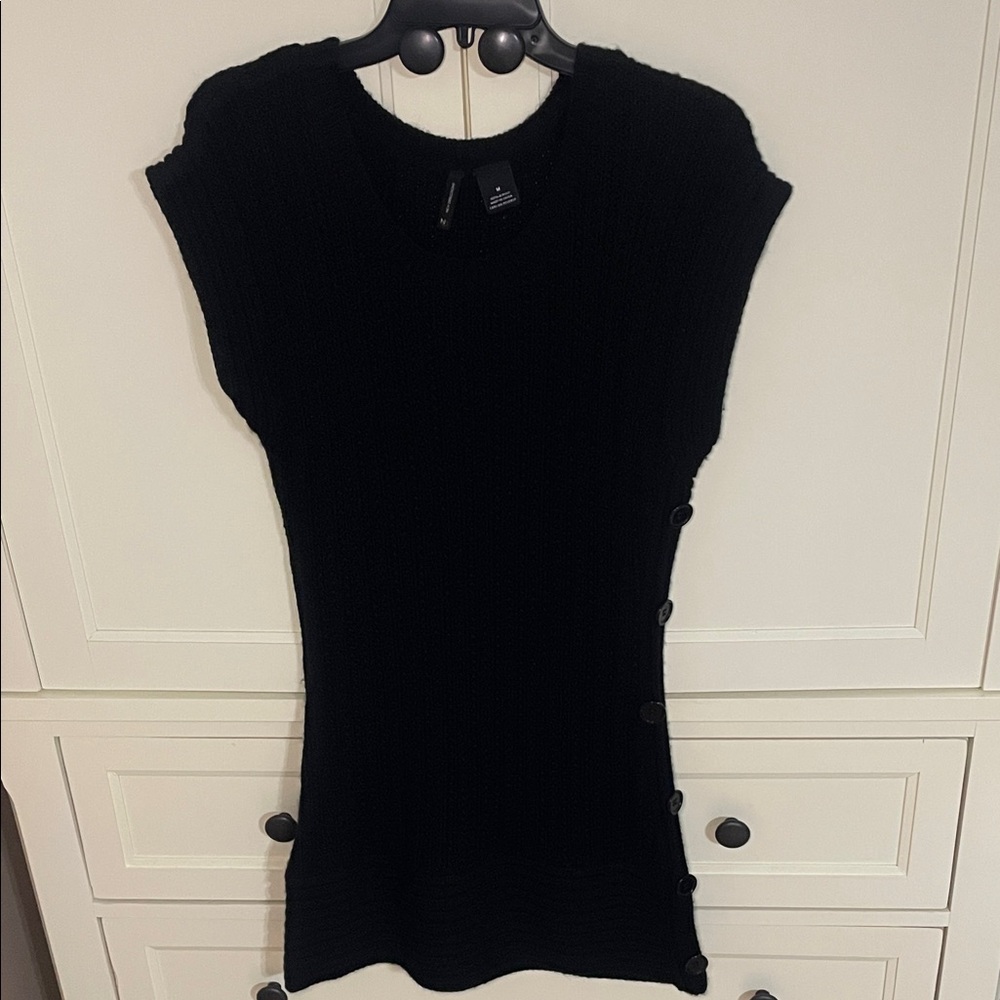 New Directions Black Sweater Dress with left side buttons and cap sleeves Size M